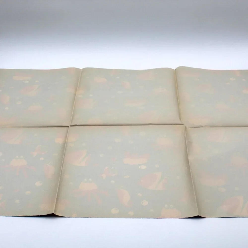 Vtg Blue With Red & Yellow Fish Marine Gift Wrapping Paper One Sheet 30